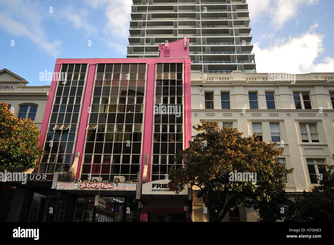 Auckland Same Color Building Unique pink and glass building on Victoria Street East in Auckland ...