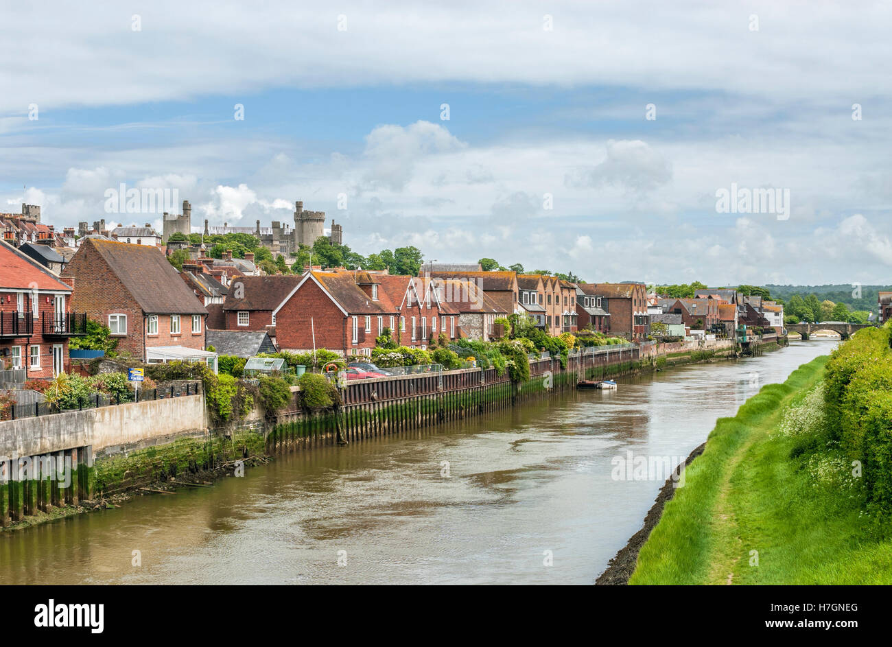 River Arun near the town centre of Arundel in West Sussex, South East England Stock Photo