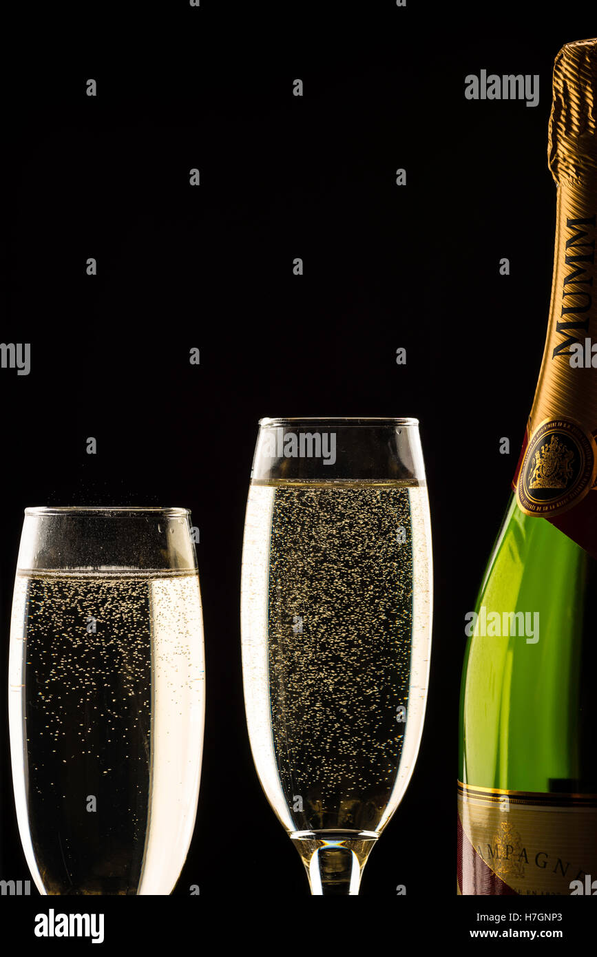 Champagne Bottle And Champagne Glass In Holiday Setting Stock Photo,  Picture and Royalty Free Image. Image 44184515.