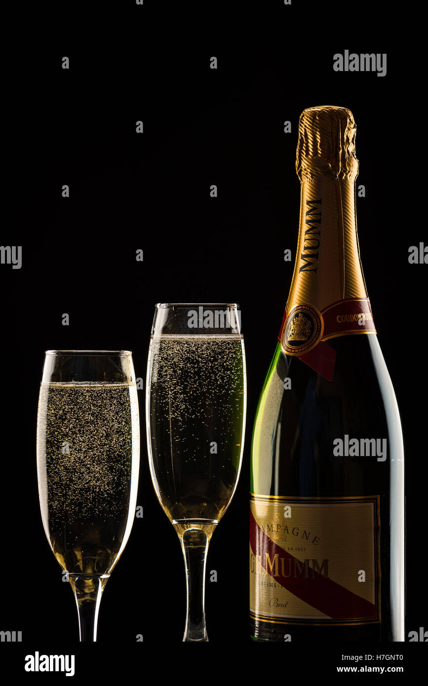 Champagne Bottle and Glasses Stock Photo Alamy