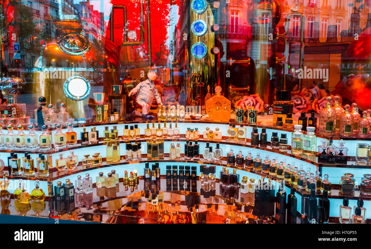 Paris, France, French Perfumes Bottles on Display in Window, Christmas