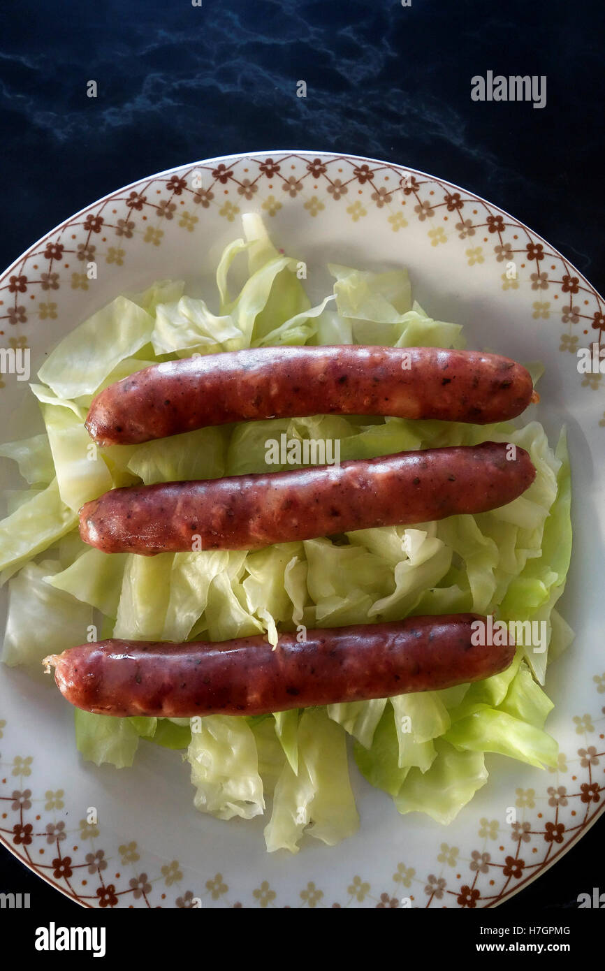 Boiled Cabbage and Sausages Stock Photo Alamy