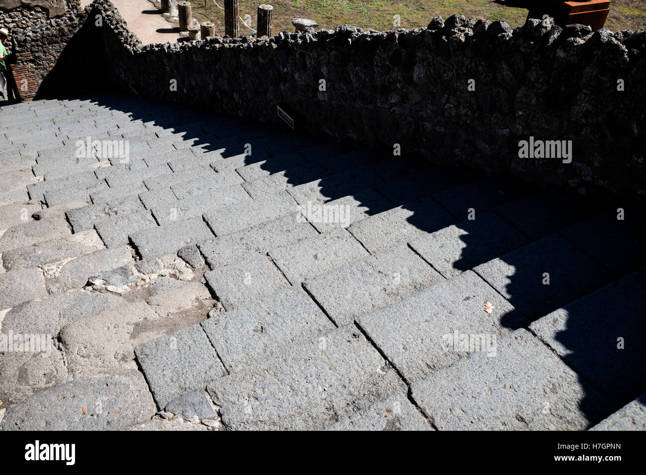 Stones steps of Pompeii , archaeological site, Campania region, Italy Stock Photo