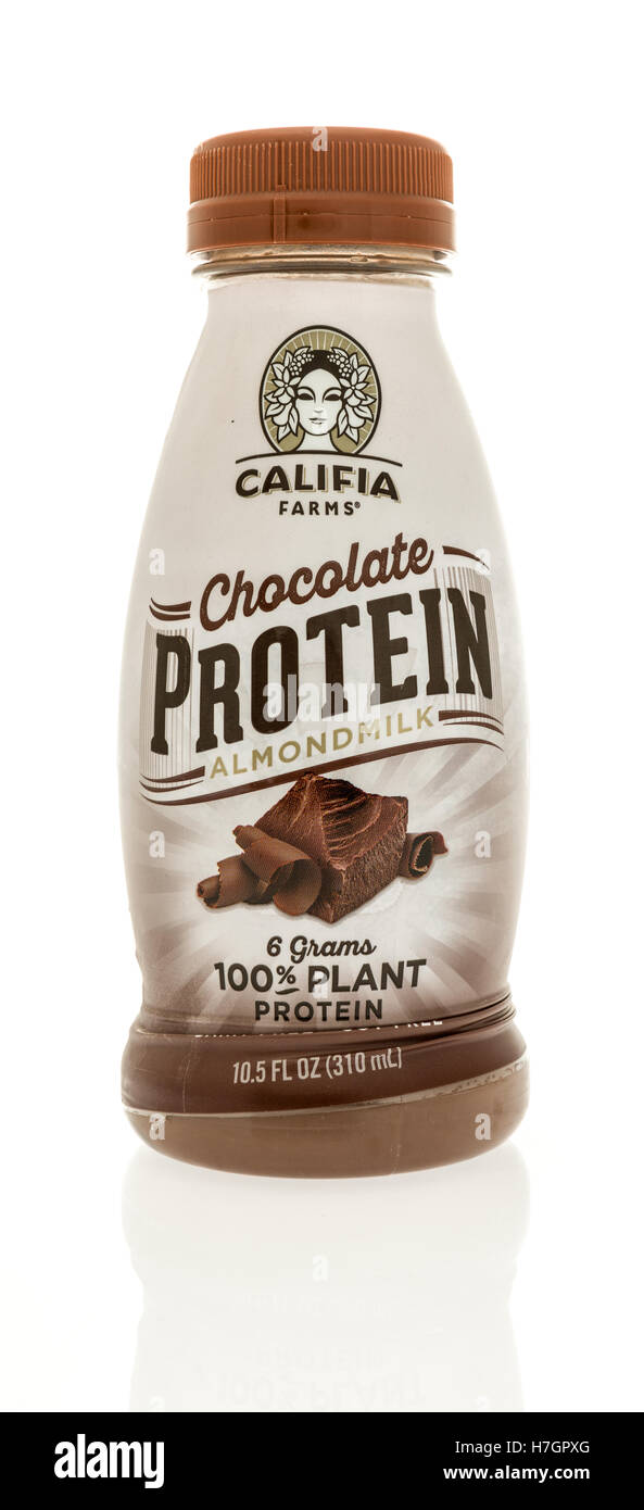Winneconne, WI - 2 November 2016:  Bottle of Califia farms protein almond milk on an isolated background. Stock Photo