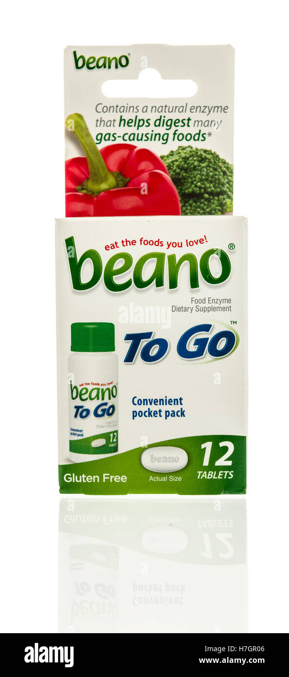 Winneconne, WI - 2 November 2016:  Box of Beano heartburn medication on an isolated background. Stock Photo
