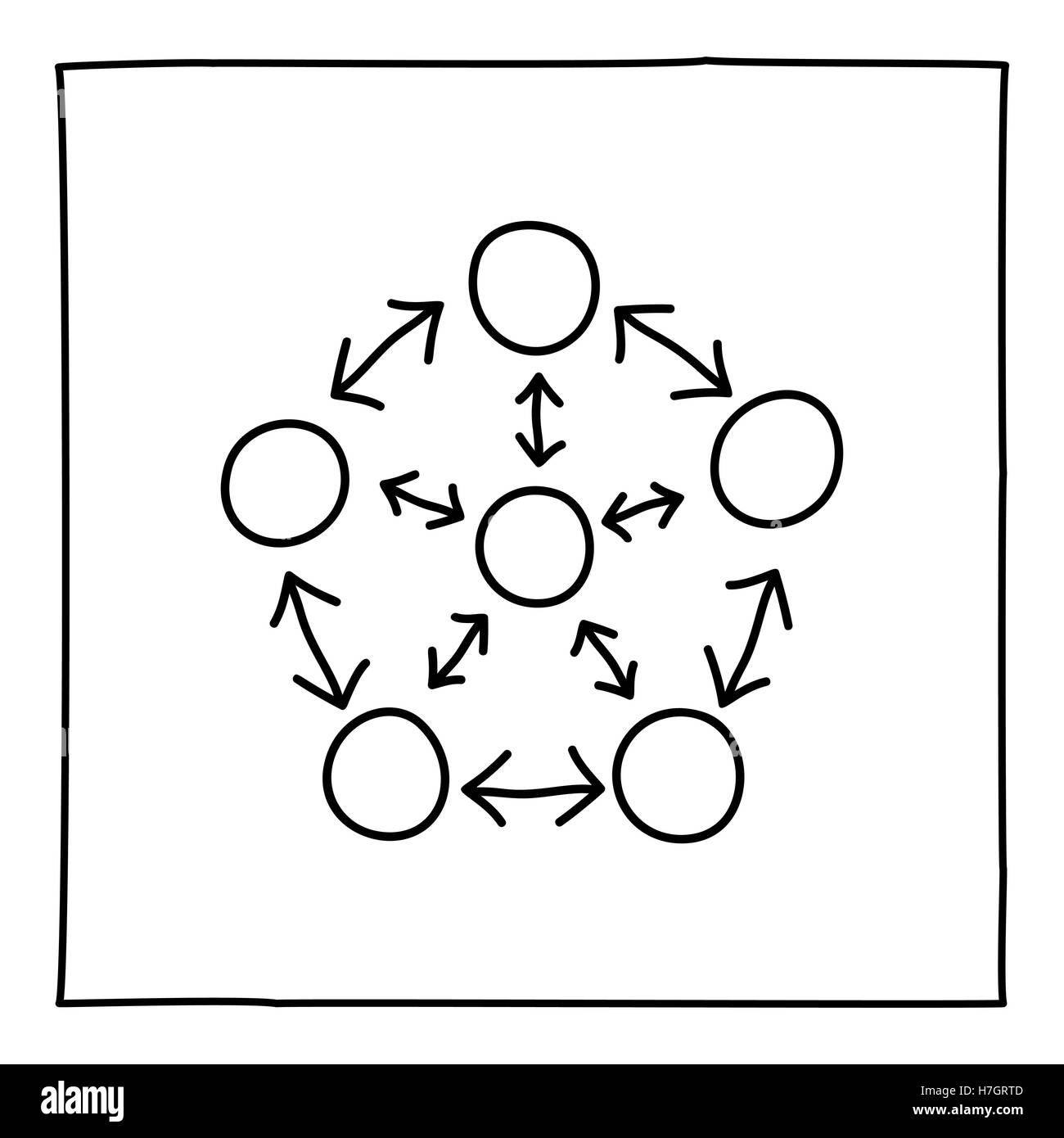 Doodle connection icon. Black and white symbol with frame. Line art