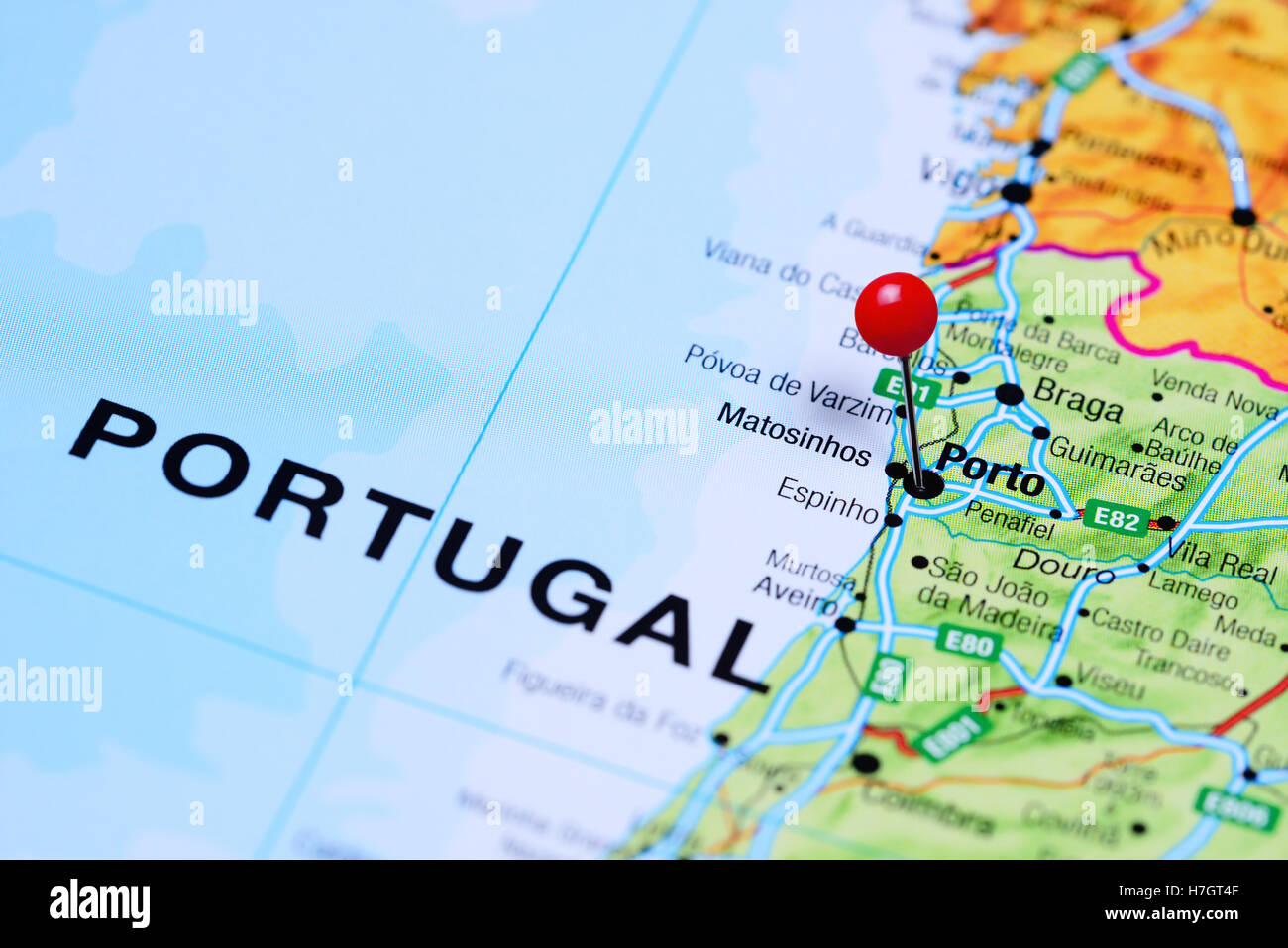 Porto pinned on a map of Portugal Stock Photo - Alamy