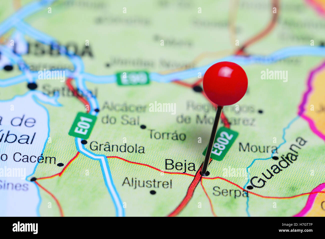 Beja red highlighted in map of Portugal Stock Photo - Alamy