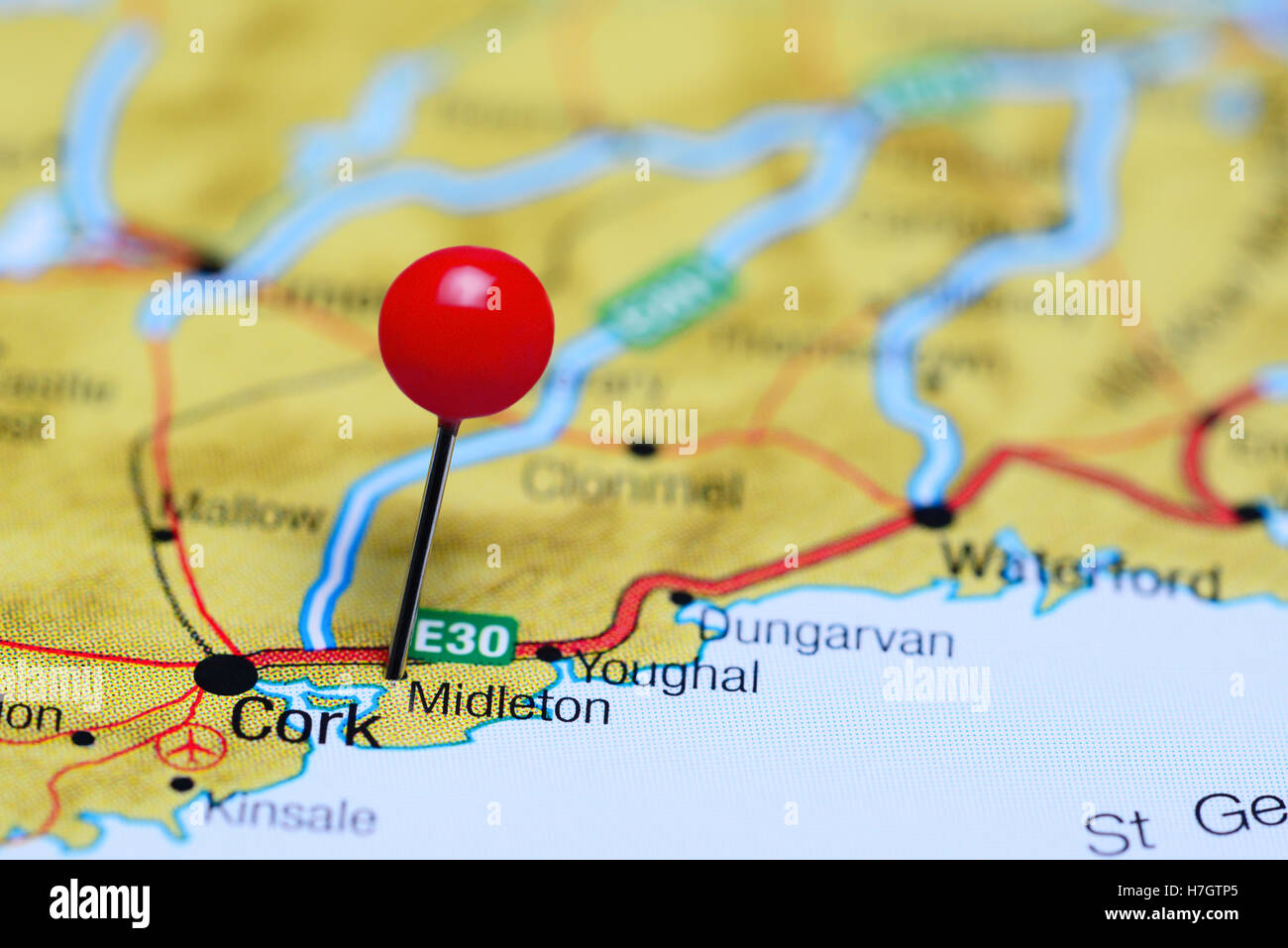 Midleton pinned on a map of Ireland Stock Photo