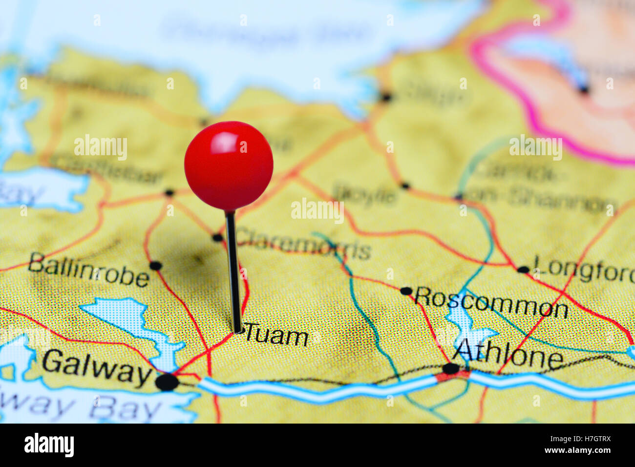 Tuam pinned on a map of Ireland Stock Photo Alamy