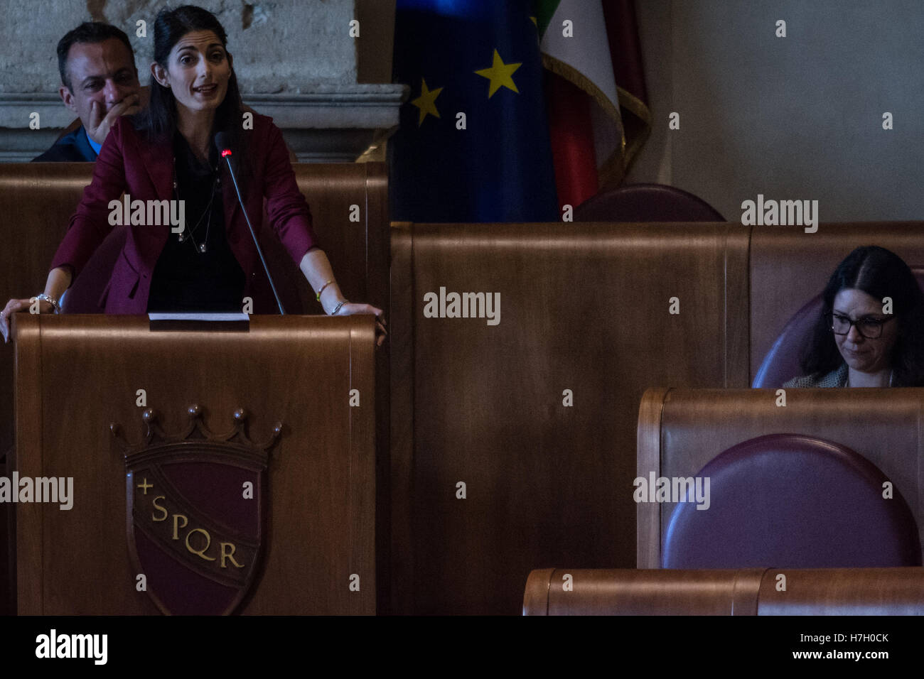 Rome, Italy - 04 November 2016 . extraordinary council of Rome Underground, convened in the courtroom Giulio Caesare the council session during which the TopClass have filed a motion to liquidate the company's Rome Metropolitan. The mayor Virginia Raggi: 'Delays and squandering huge money, not ricapitalizzeremo' *** Local Caption *** Rome, Italy - 04 November 2016 . extraordinary council of Rome Underground, convened in the courtroom Giulio Caesare the council session during which the TopClass have filed a motion to liquidate the company's Rome Metropolitan. Credit:  Andrea Ronchini/Alamy Live Stock Photo