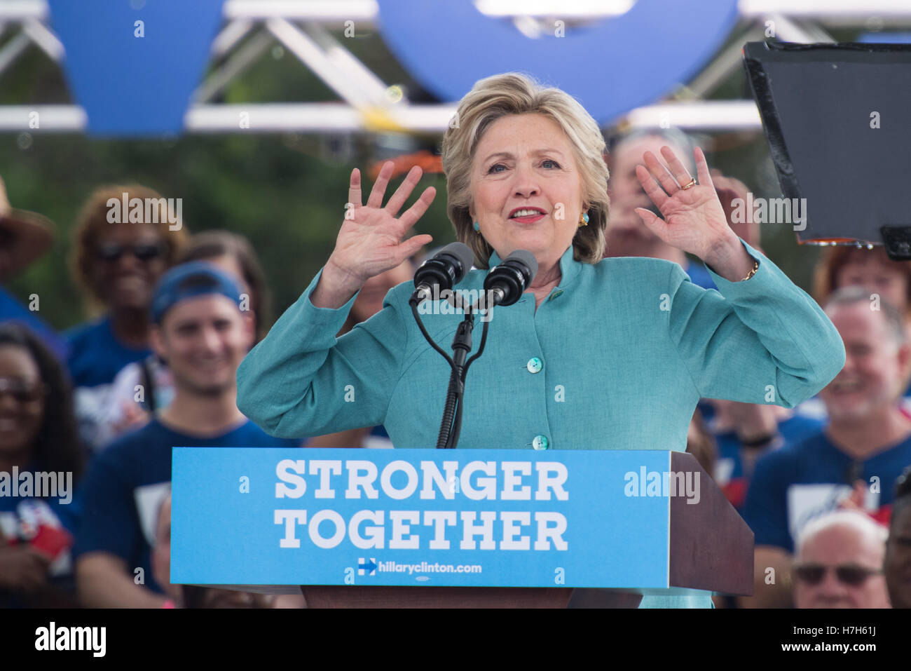 Hillary Clinton, former Secretary of State and Candidate for President of the US at a campaign rally 3 days before the election. Stock Photo