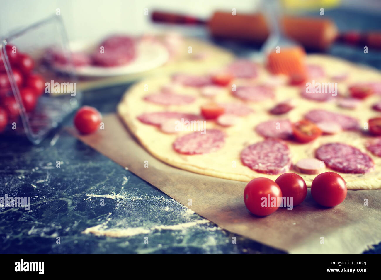 Pizza toppings macro prepare Stock Photo Alamy