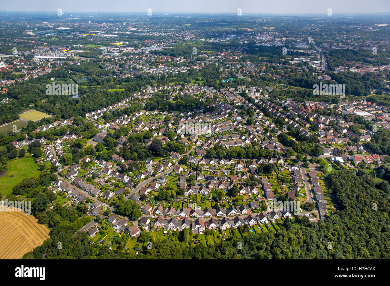 Aerial view, Bochum settlement Dahlhauser Heide Hordel, colliery houses, housing estate for the Hannover colliery, Krupp, rows Stock Photo