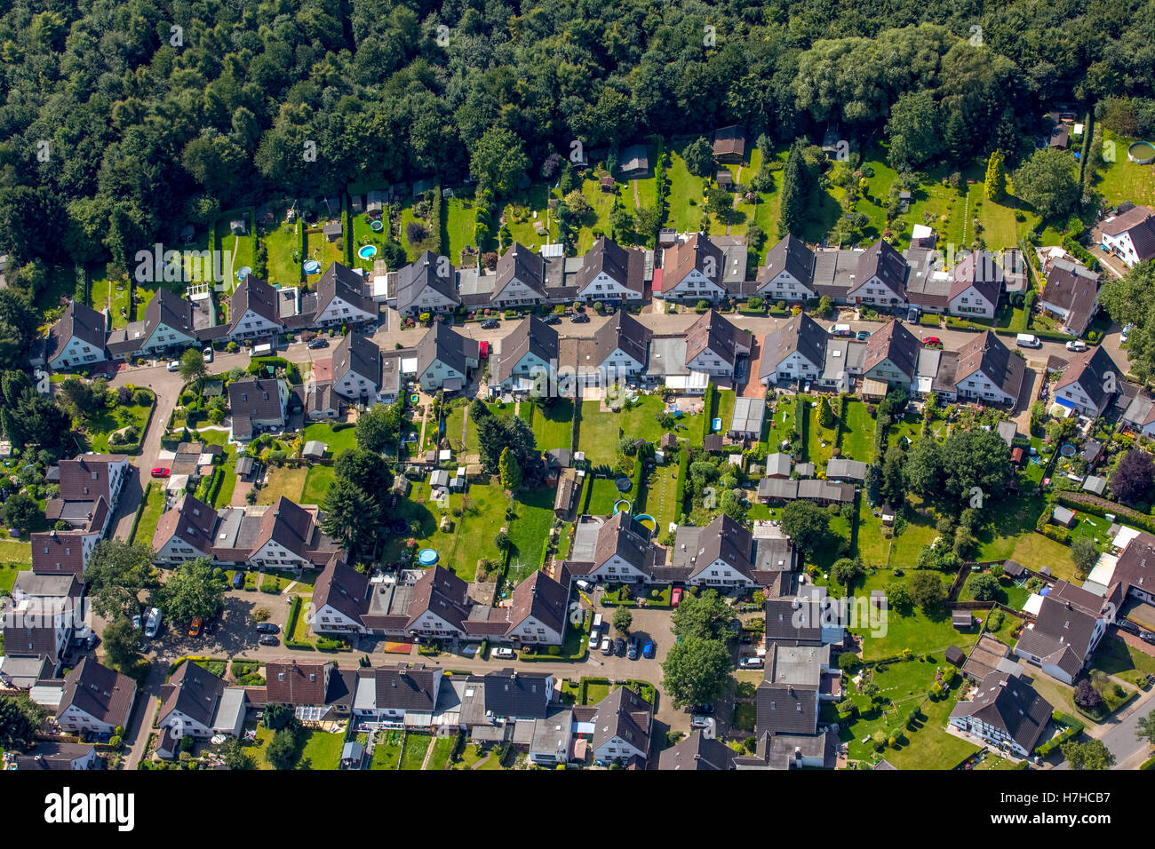 Aerial view, Bochum settlement Dahlhauser Heide Hordel, colliery houses, housing estate for the Hannover colliery, Krupp, rows Stock Photo