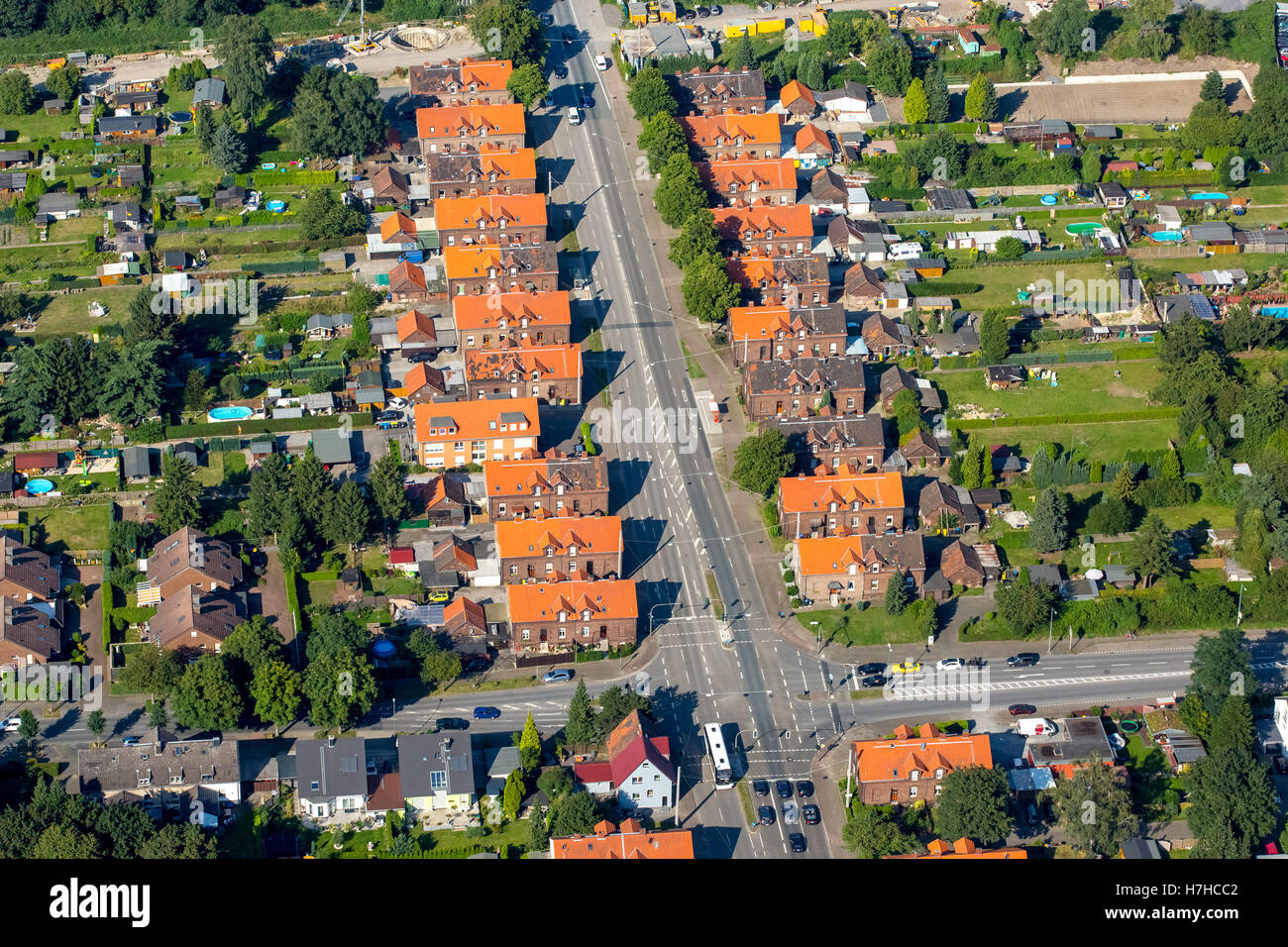 Aerial view, Bottrop-Eigen,  Rheinbabensettlement, historic housing estate, colliery houses, Bottrop, Ruhr area, Stock Photo