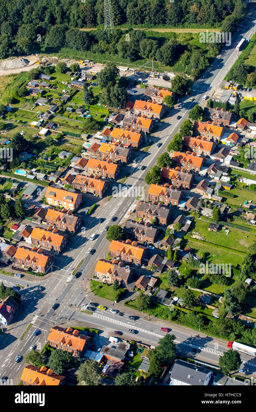 Aerial view, Bottrop-Eigen,  Rheinbabensettlement, historic housing estate, colliery houses, Bottrop, Ruhr area, Stock Photo