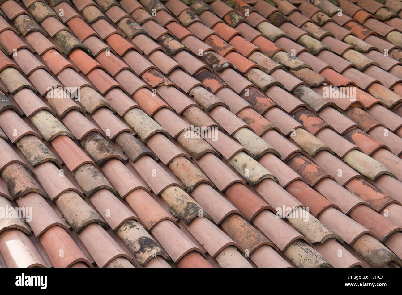 Roof shingles. Red roof shingles. Italy Stock Photo