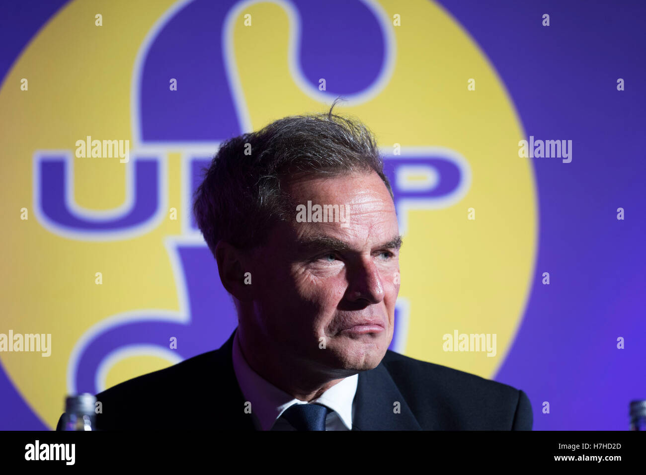 during a UKIP (UK Independence Party) hustings debate at the Neon in Newport, South Wales, UK. Stock Photo