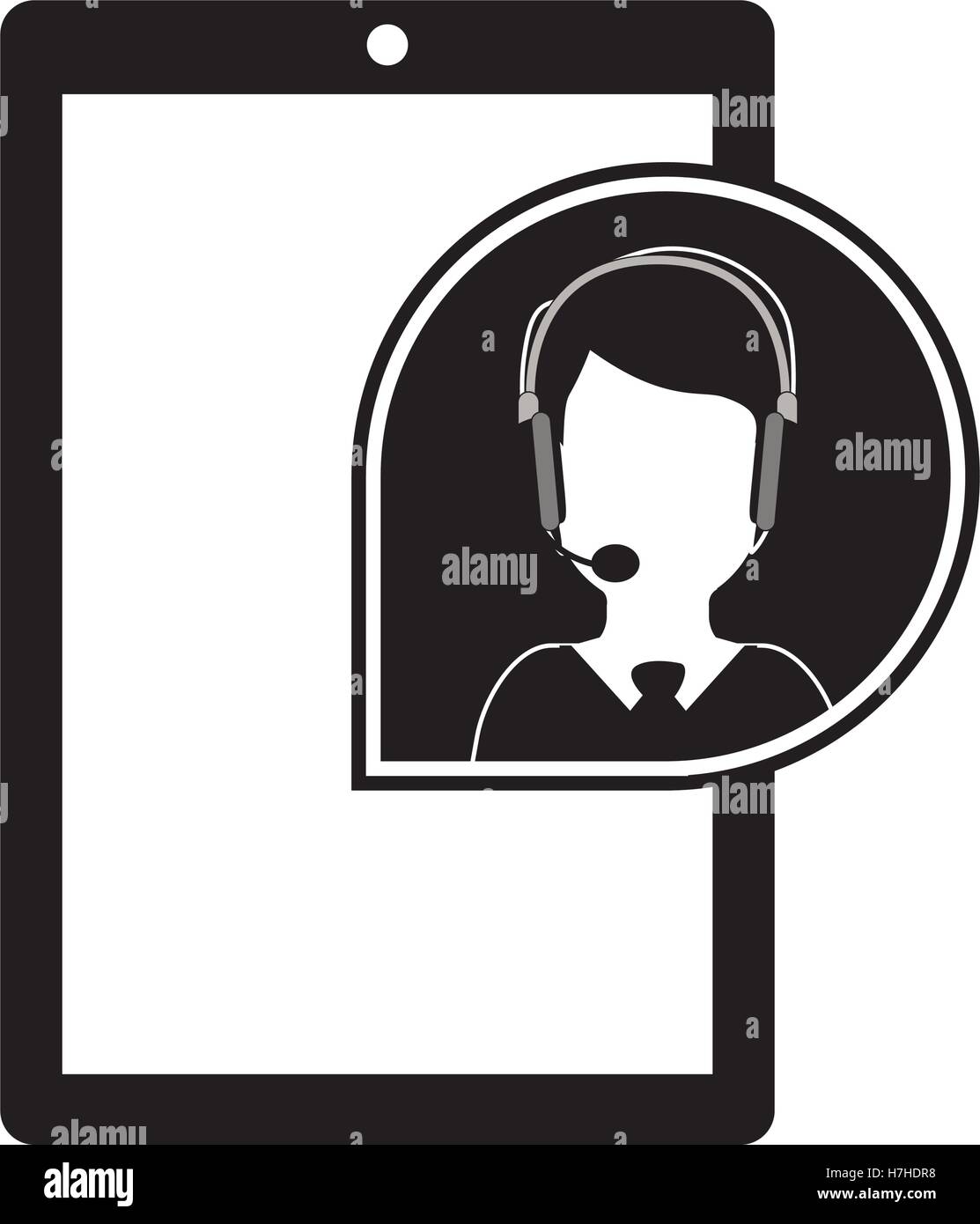 smartphone portable device with customer service man icon over white