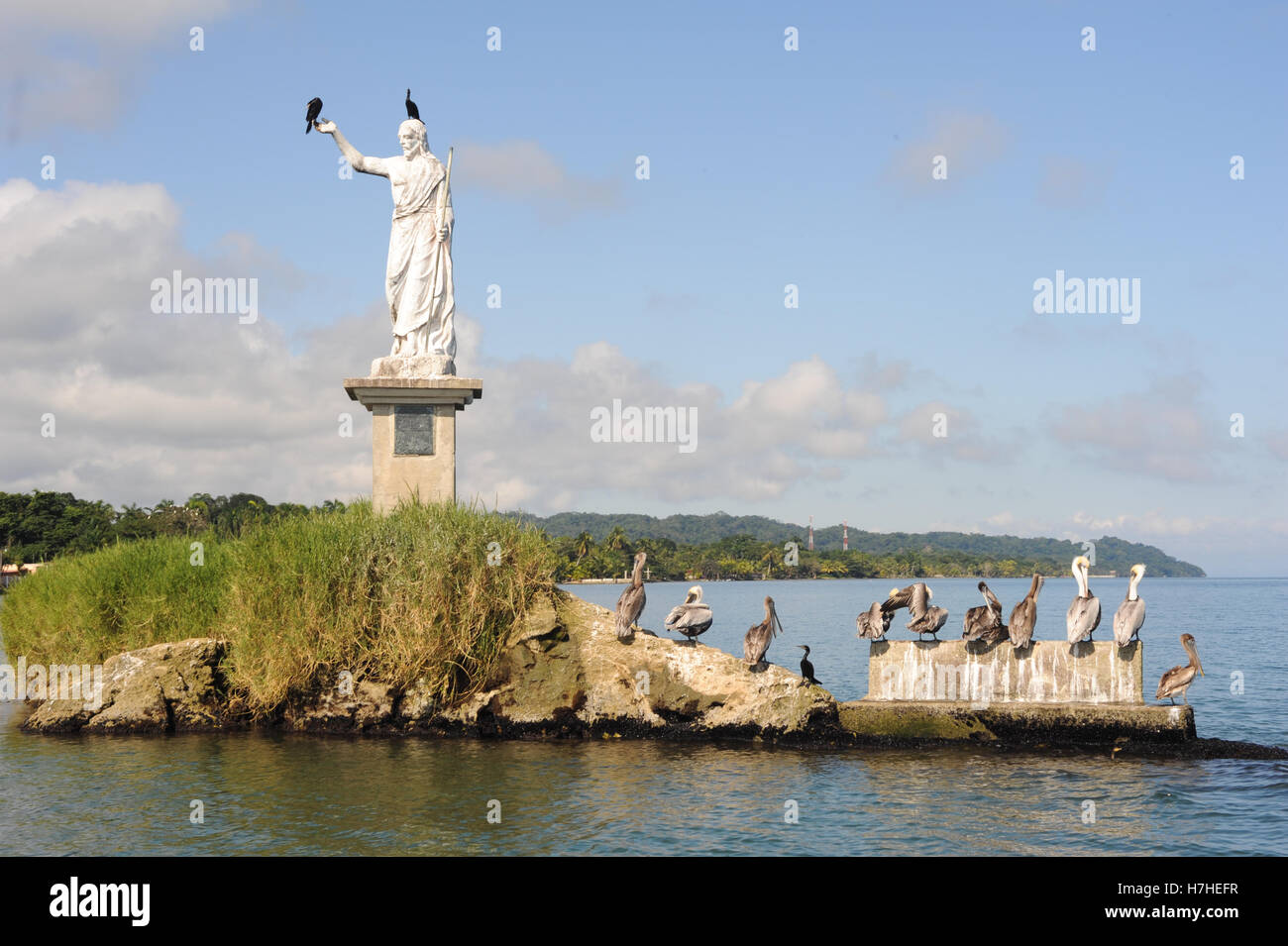 Statue of Salvador del mundo on the coast of Livingston on Guatemala Stock Photo