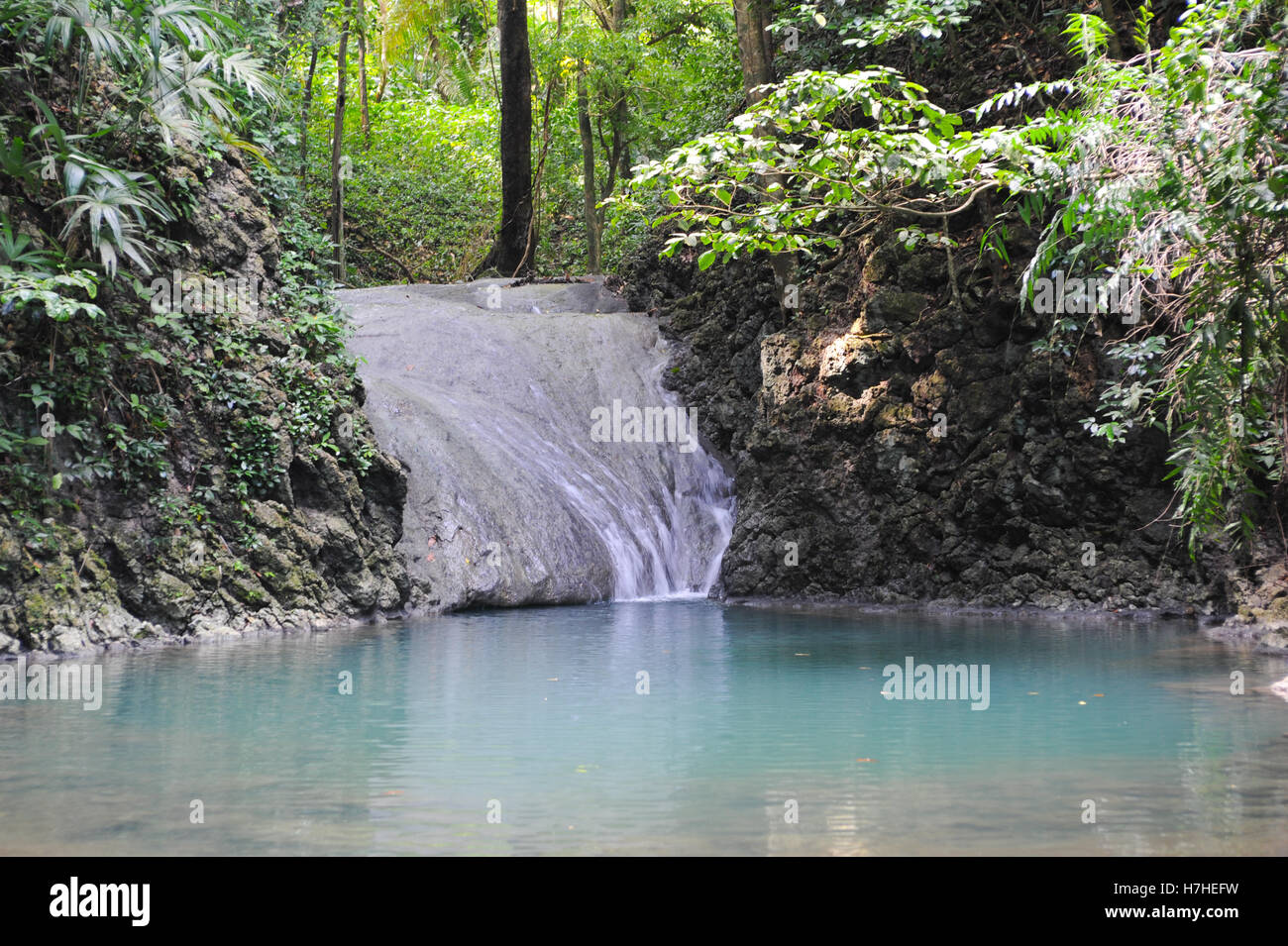 Waterfalls of siete altares on the forest at Livingston on Guatemala Stock Photo