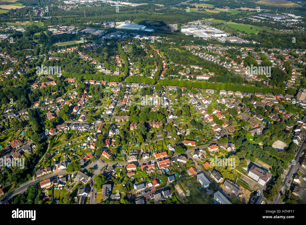 Aerial view, Bottrop-Eigen Rheinbabensettlement, historic housing estate, colliery houses, Bottrop, Ruhr area, Stock Photo