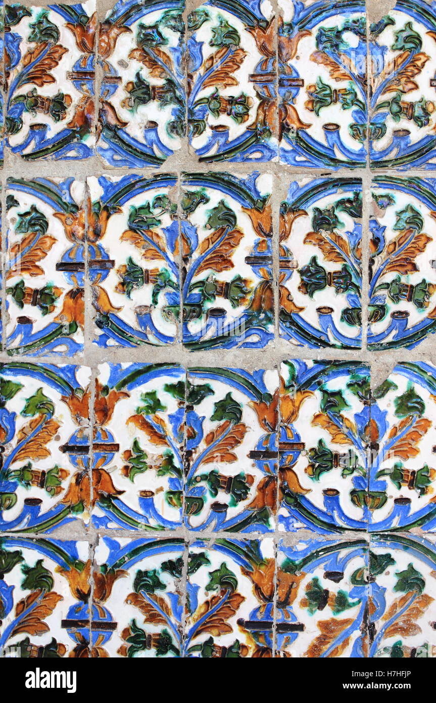 Traditional patterns of an andalusian Azulejo. Seville, Spain Stock Photo