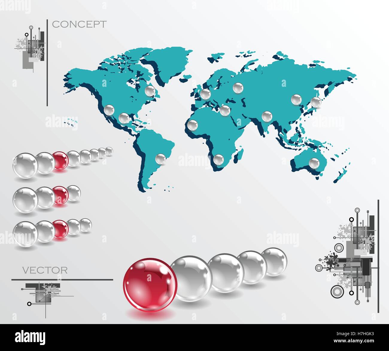 Map with balls as pins. Infographic concept illustration. Geolocation ...