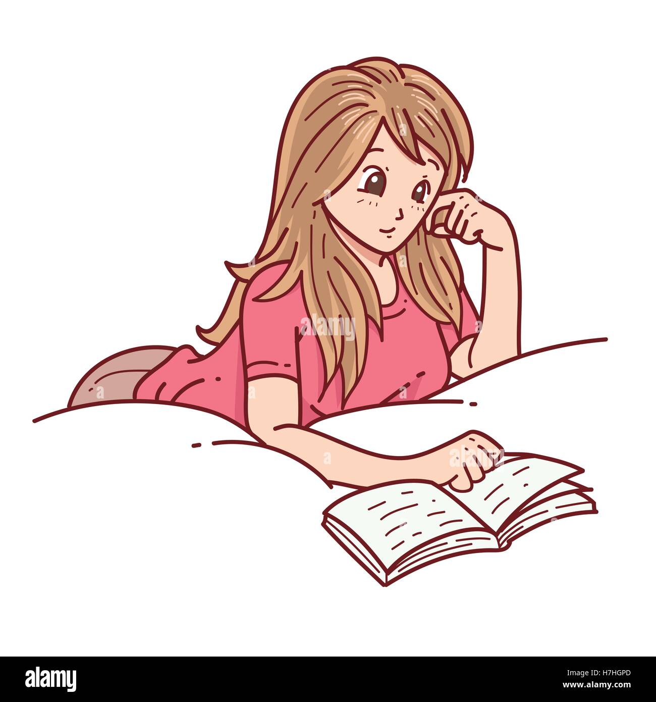 Girl read book on bed Stock Vector
