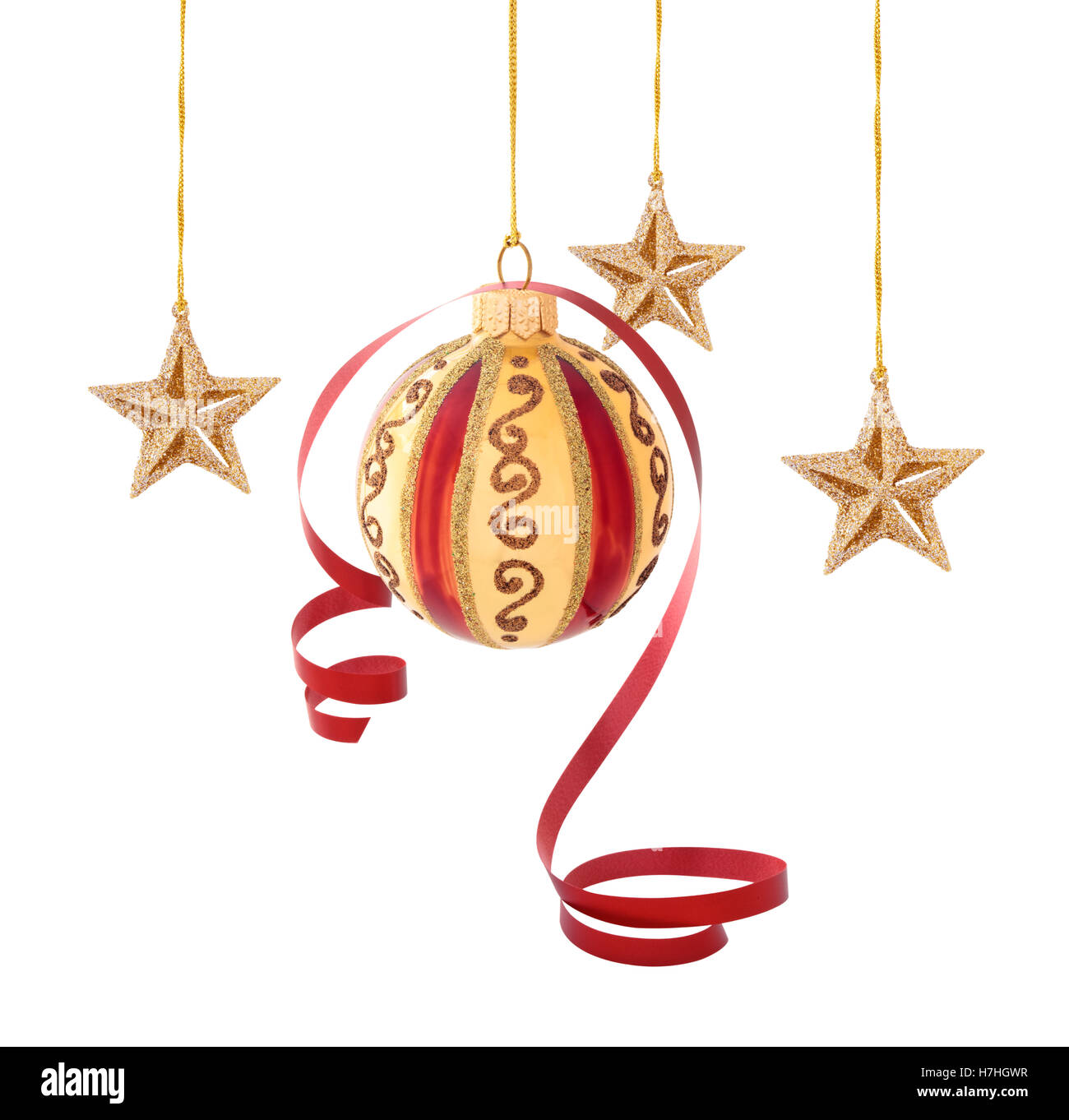 Set of red and gold balls and gold stars Stock Photo Alamy