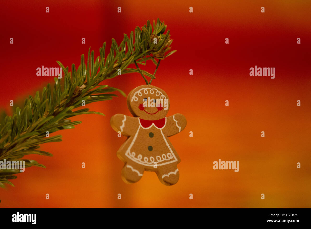 A Christmas tree decoration in the shape of a gingerbread man Stock Photo