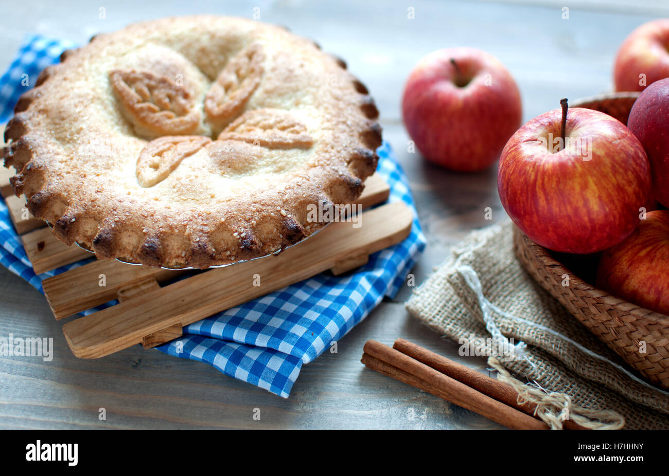 Close of an apple pie with fruit ingredients Stock Photo Alamy