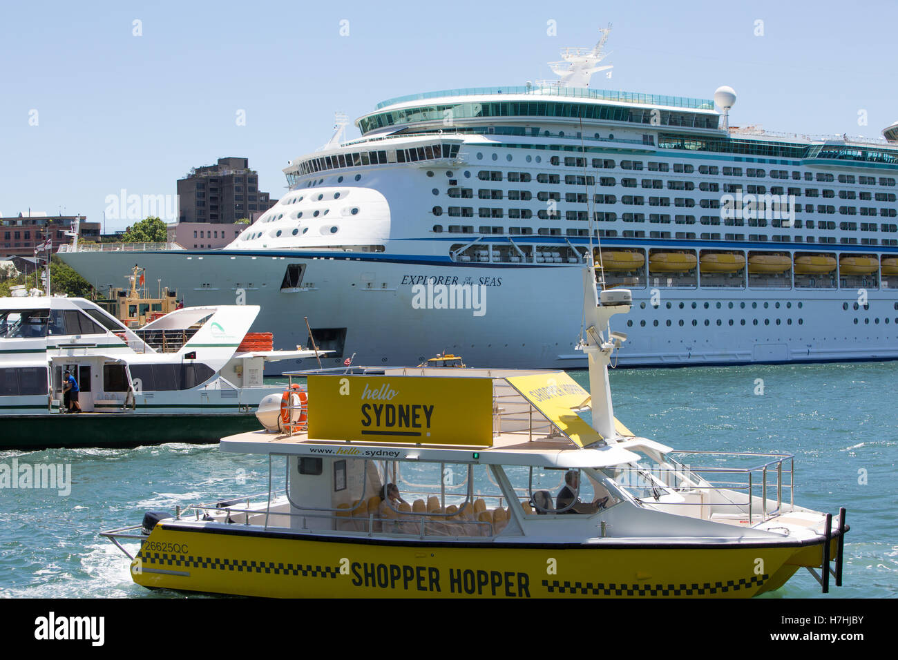 Explorer of the Seas cruise liner ship in Sydney harbour at circular