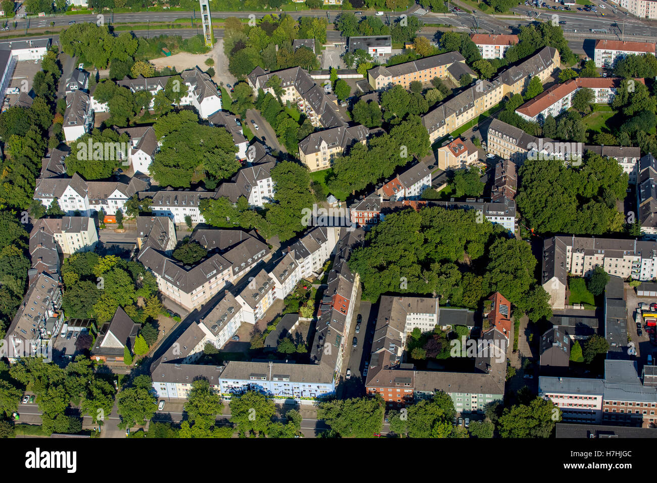 Aerial view, Essen Nordviertel Elting, historic housing estate, housing