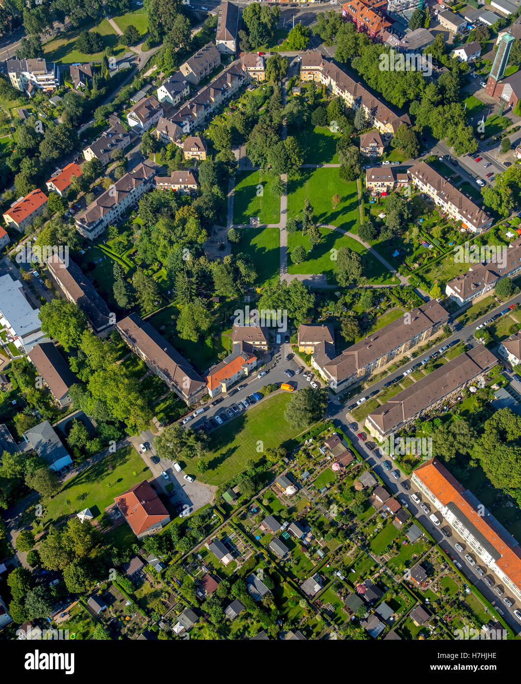 Aerial photo, Essen-Altendorf Hirtsiefer-settlement, historical workplace settlement for Krupp'sche Gussstahlfabrik, Essen, Ruhr Stock Photo