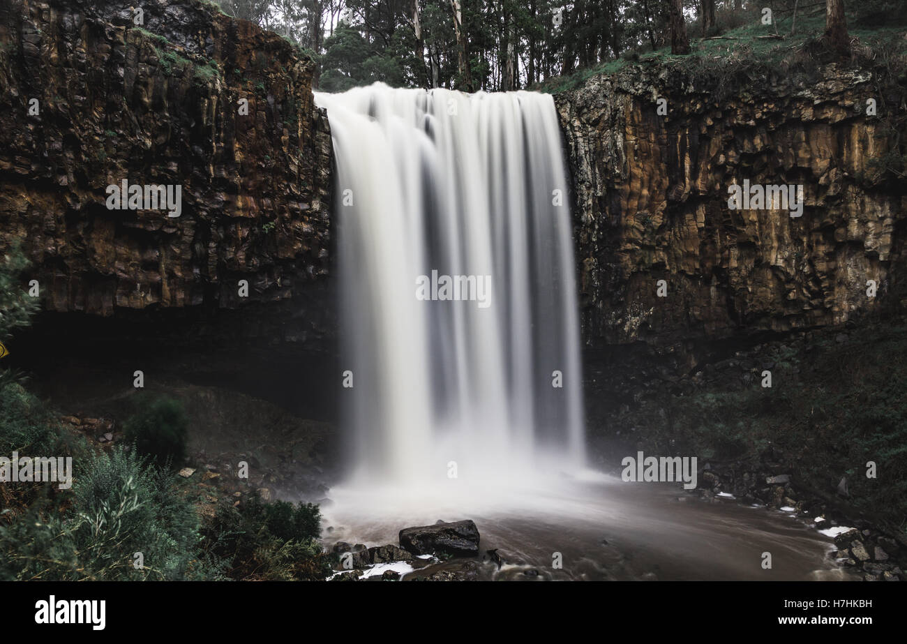 Beautiful flowing waterfall in Trentham Falls, Trentham, Victoria. Stock Photo