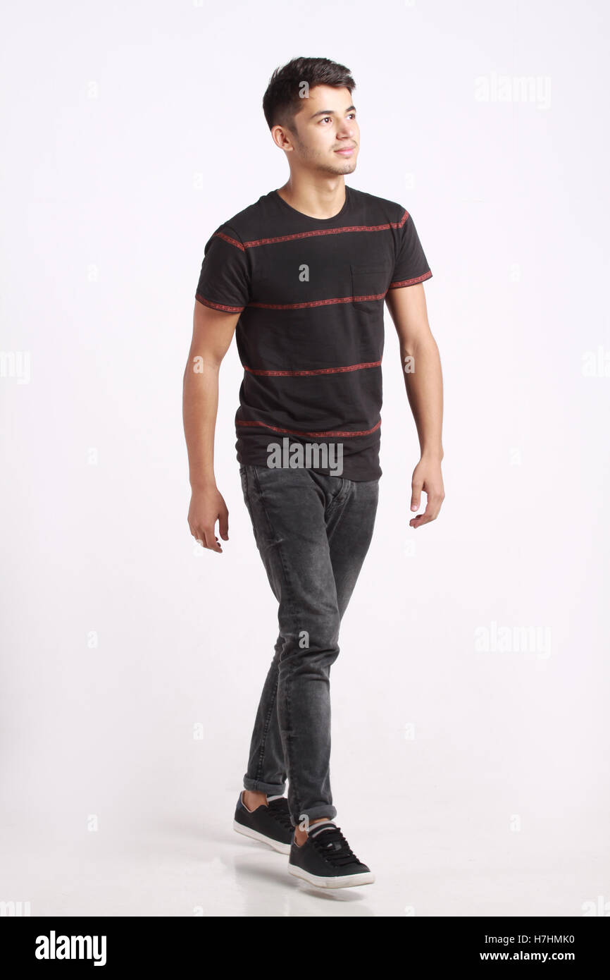 Full length portrait of happy handsome young man isolated on white ...