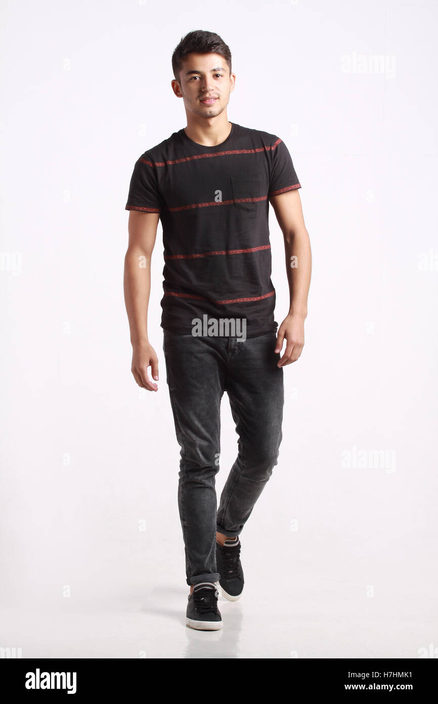 Full length portrait of happy handsome young man isolated on white ...