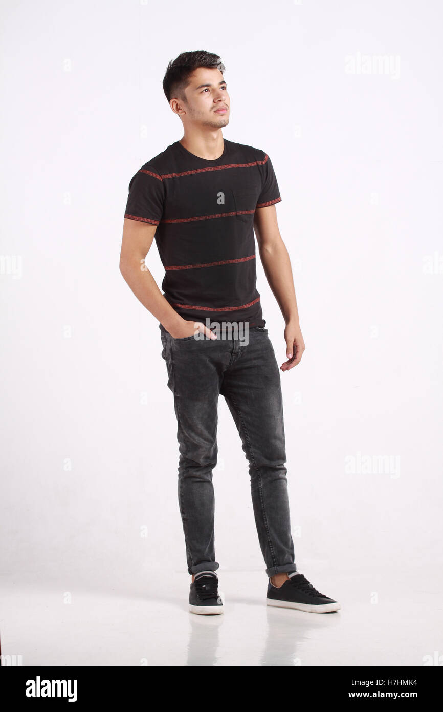 Full length portrait of happy handsome young man isolated on white ...
