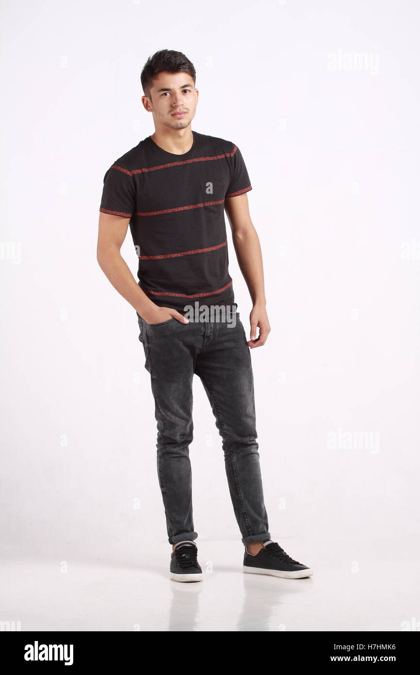Full length portrait of happy handsome young man isolated on white ...