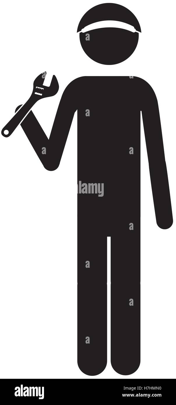 silhouette of mechanic man with repair tools icon over white background