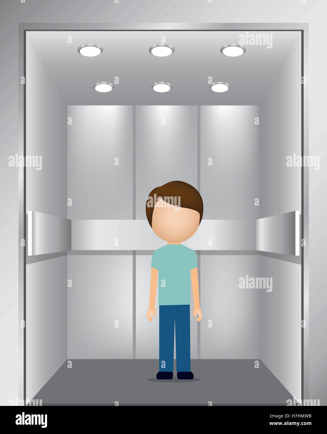 avatar man inside elevator icon over white background. vector