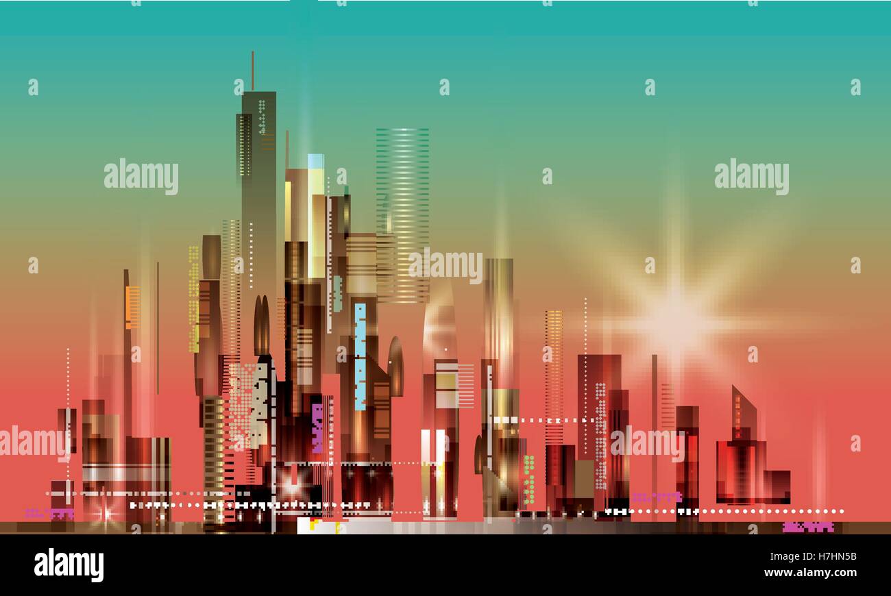 Modern night city skyline at sunset Stock Vector Image & Art - Alamy