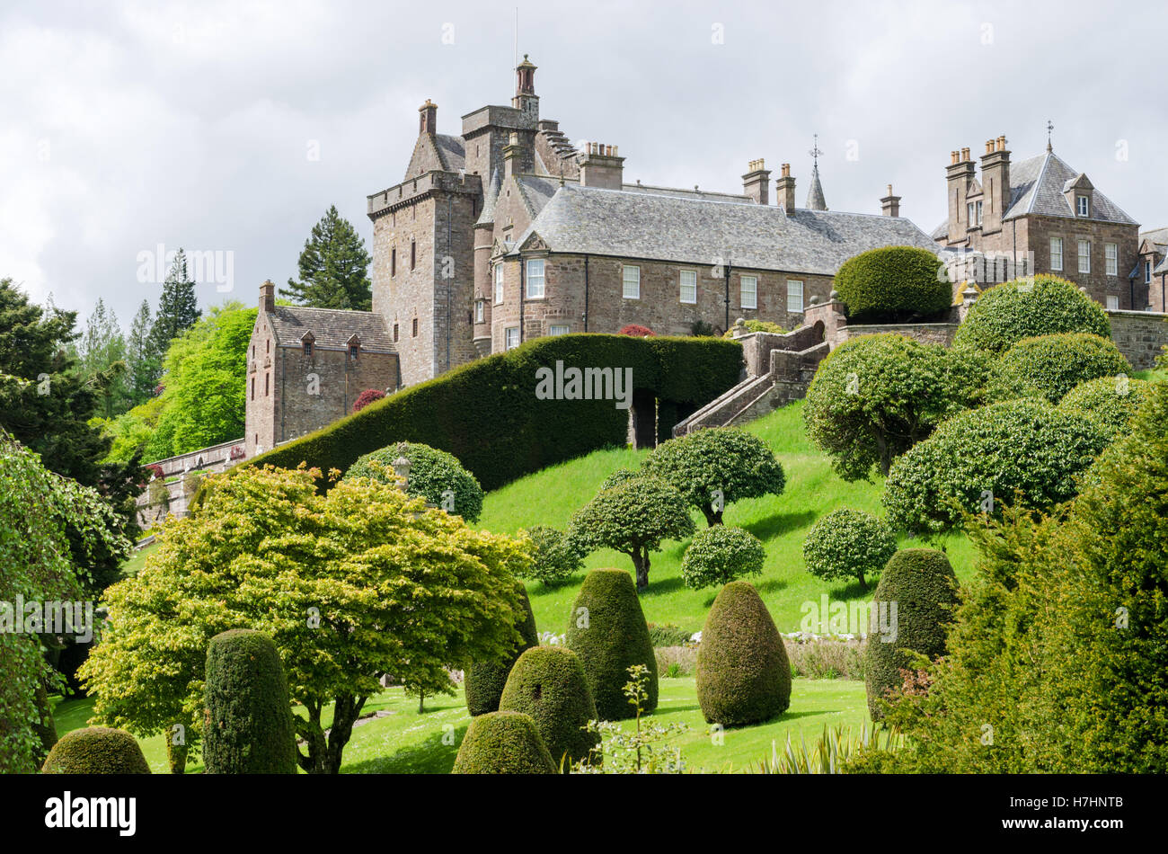 The formal terraced gardens of Drummond Castle Gardens, Muthill, near Crieff, Perthshire
