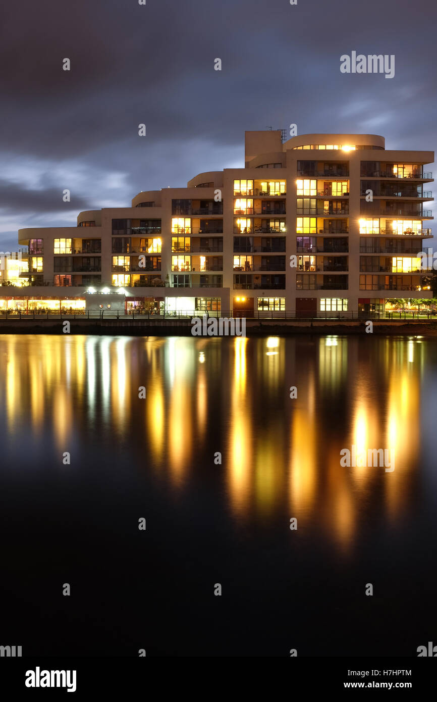 Apartment block in Portishead, UK, by night Stock Photo Alamy