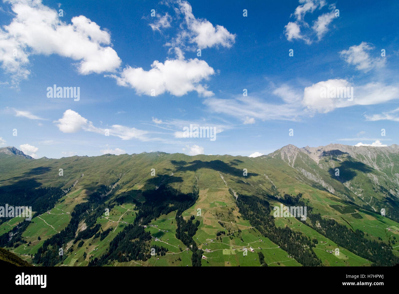 View from Glaser Grat ridge over the Safien Valley in the canton of Grisons, Switzerland, Europe Stock Photo