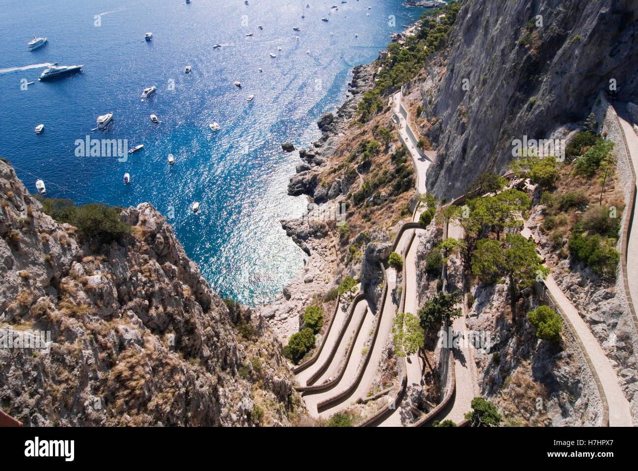 Curved stone path in Capri, Italy, Europe Stock Photo