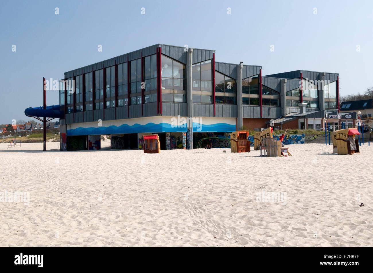 Indoor seawater swimming pool on the beach of the Baltic resort Laboe, Kieler Bucht, Schleswig