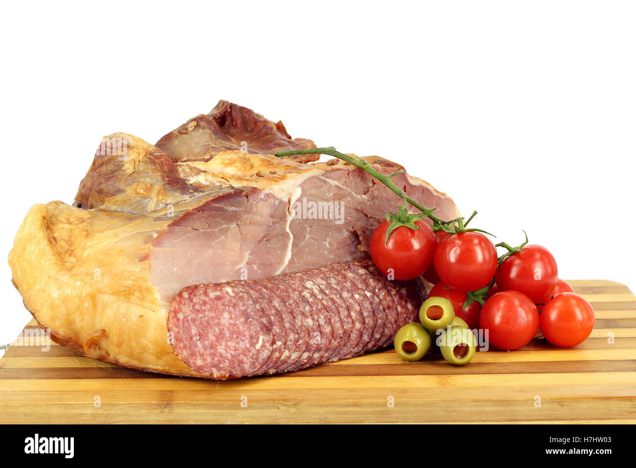 ham tomatoes and olives food Stock Photo